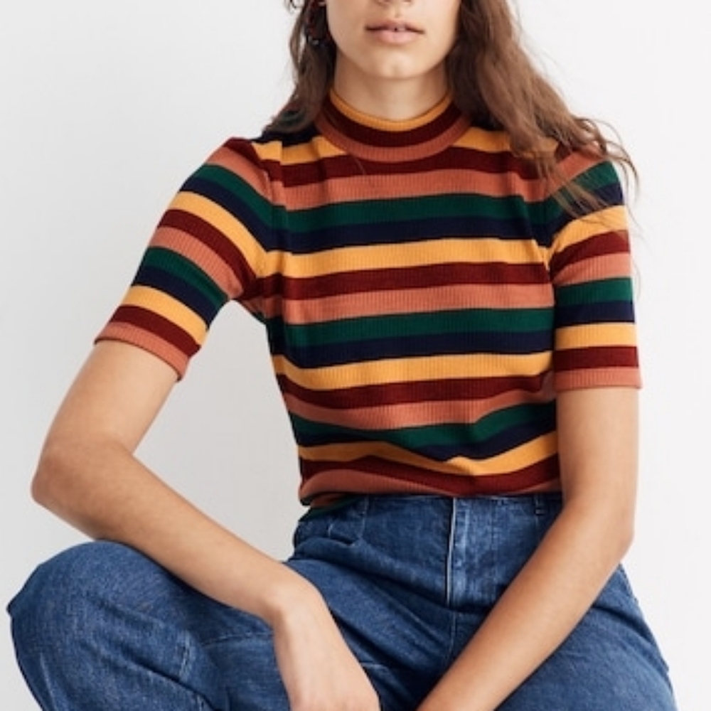 Madewell Mockneck Rainbow Stripe Top